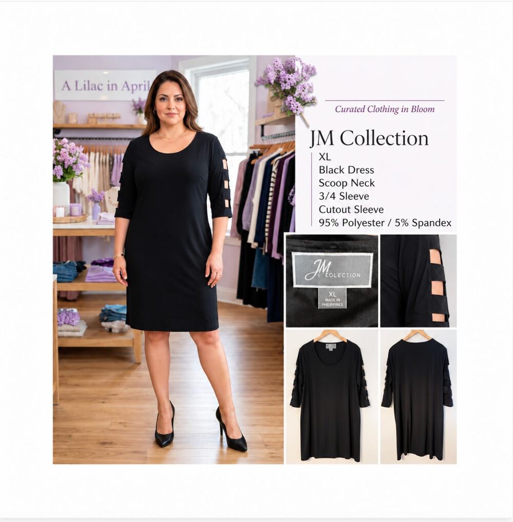 JM Collection Plus Size Black 3/4 Sleeve Dress Size XL